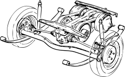Suspensions are made of many parts, any of which can fail and cause problems Line Drawing of Suspension System on Volvo