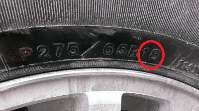 Used Tire Markings with Rim Diameter Highlighted